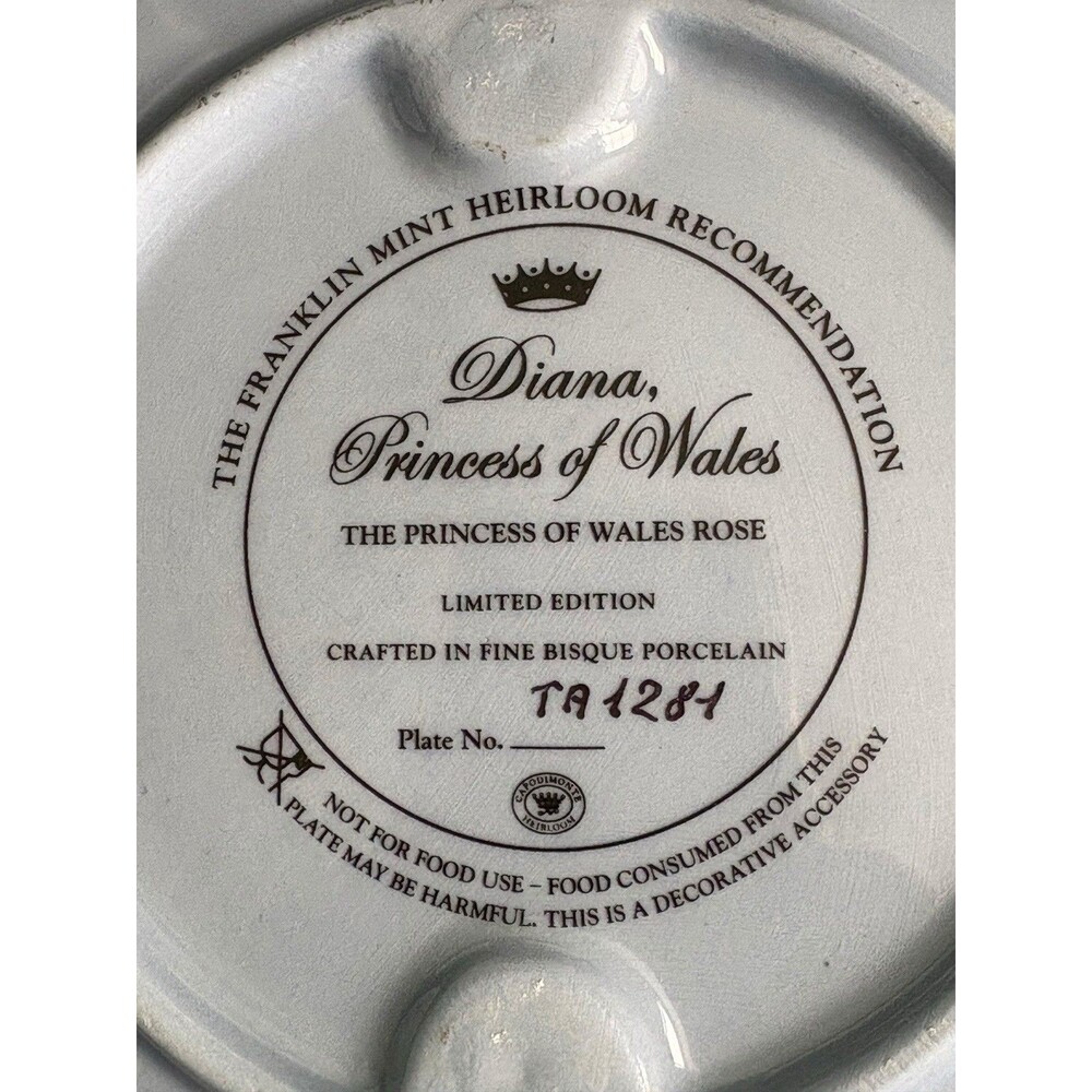 Diana's Princess of Wales  England's Rose Plate  by Franklin Mint  Limited Ed - Picture 4 of 4